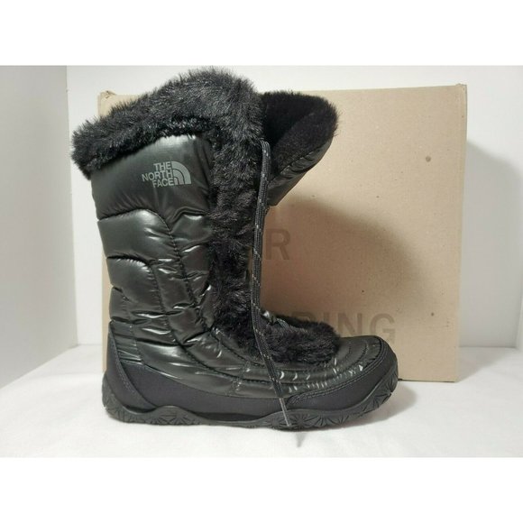 The North Face Womens Alphy Nuptse Fur Snow Boots Black Mid Calf Lace Up - Sz 7 - Picture 1 of 4